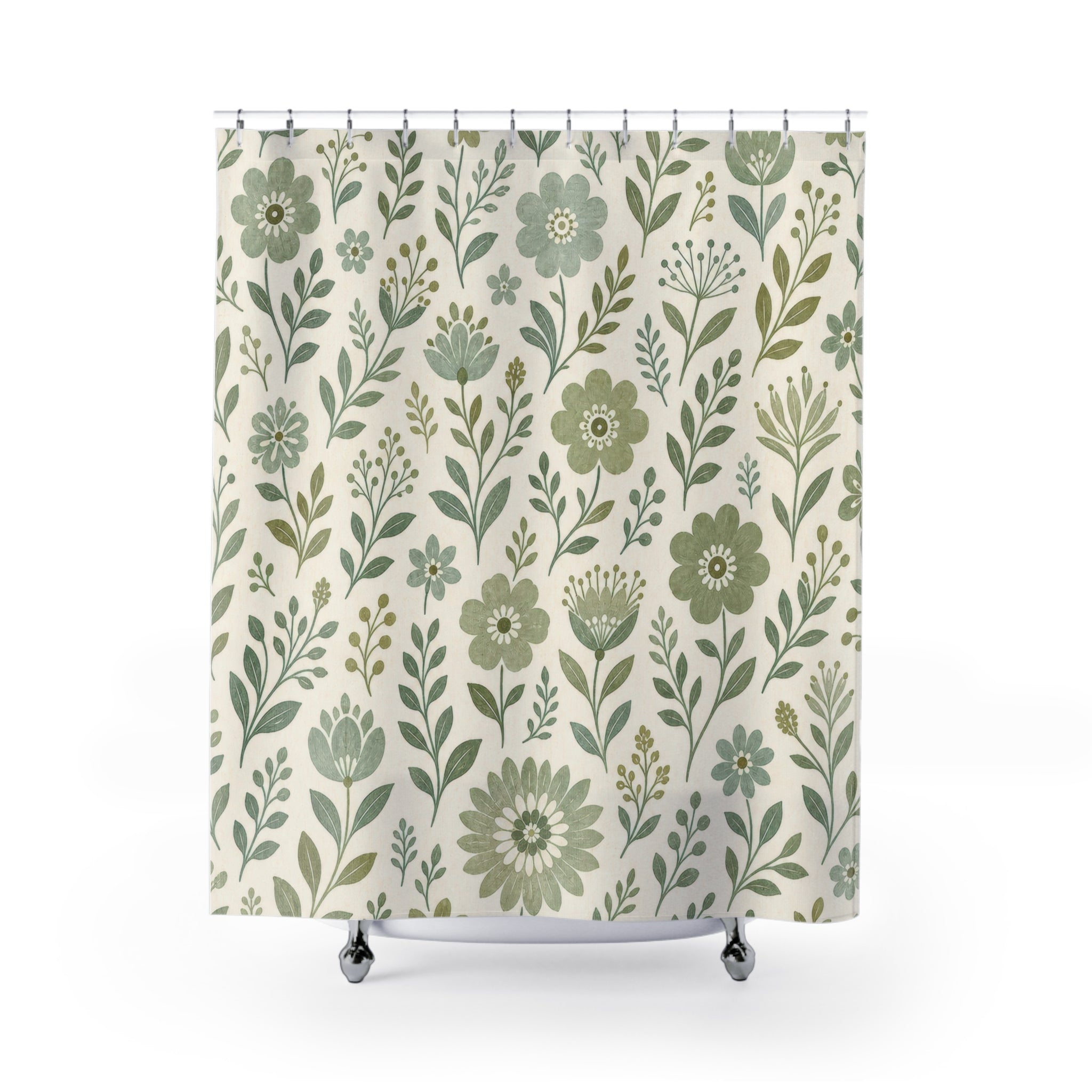 Sage Folk Flower Print Shower Curtain