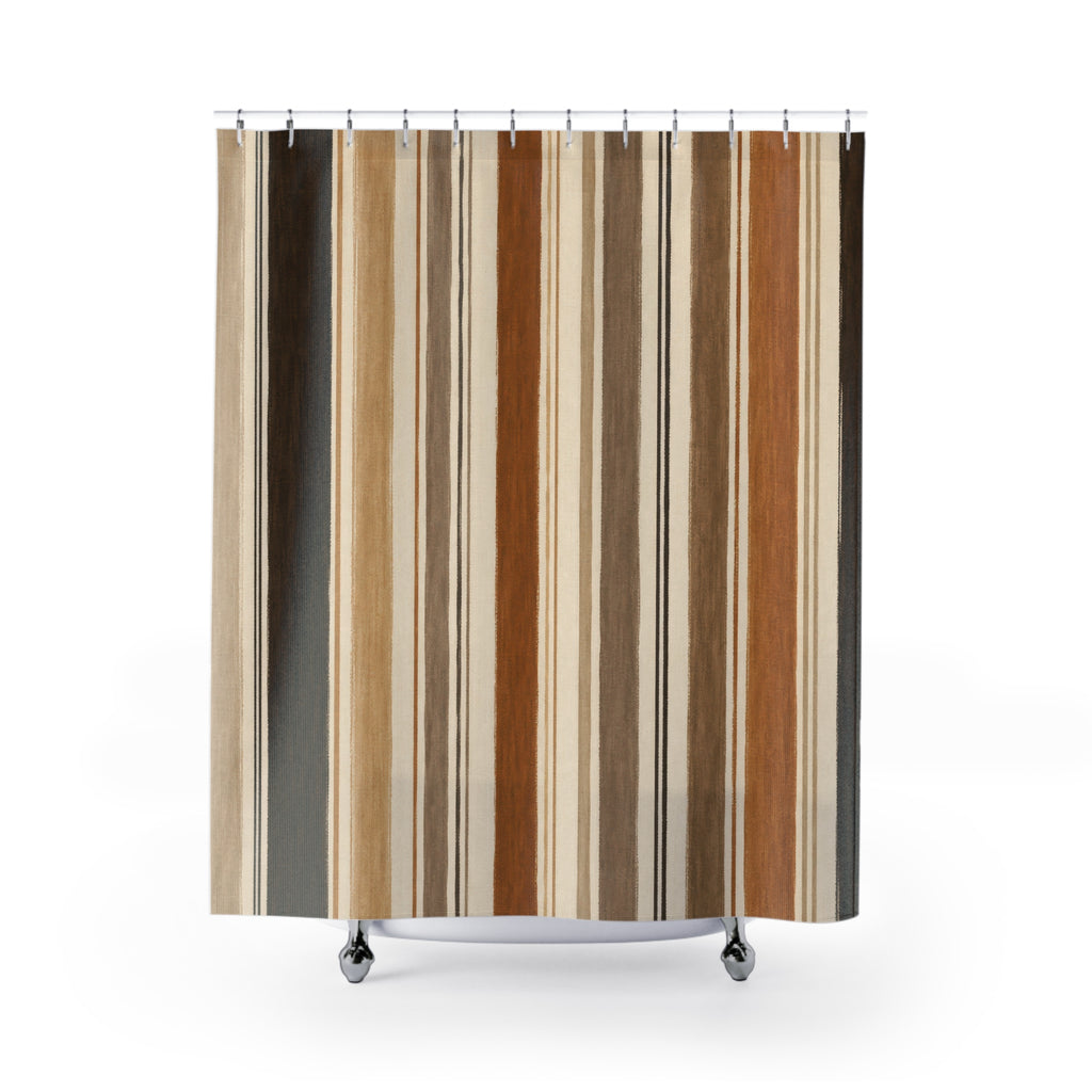 Black Brown Tan Vertical Stripe Shower Curtain