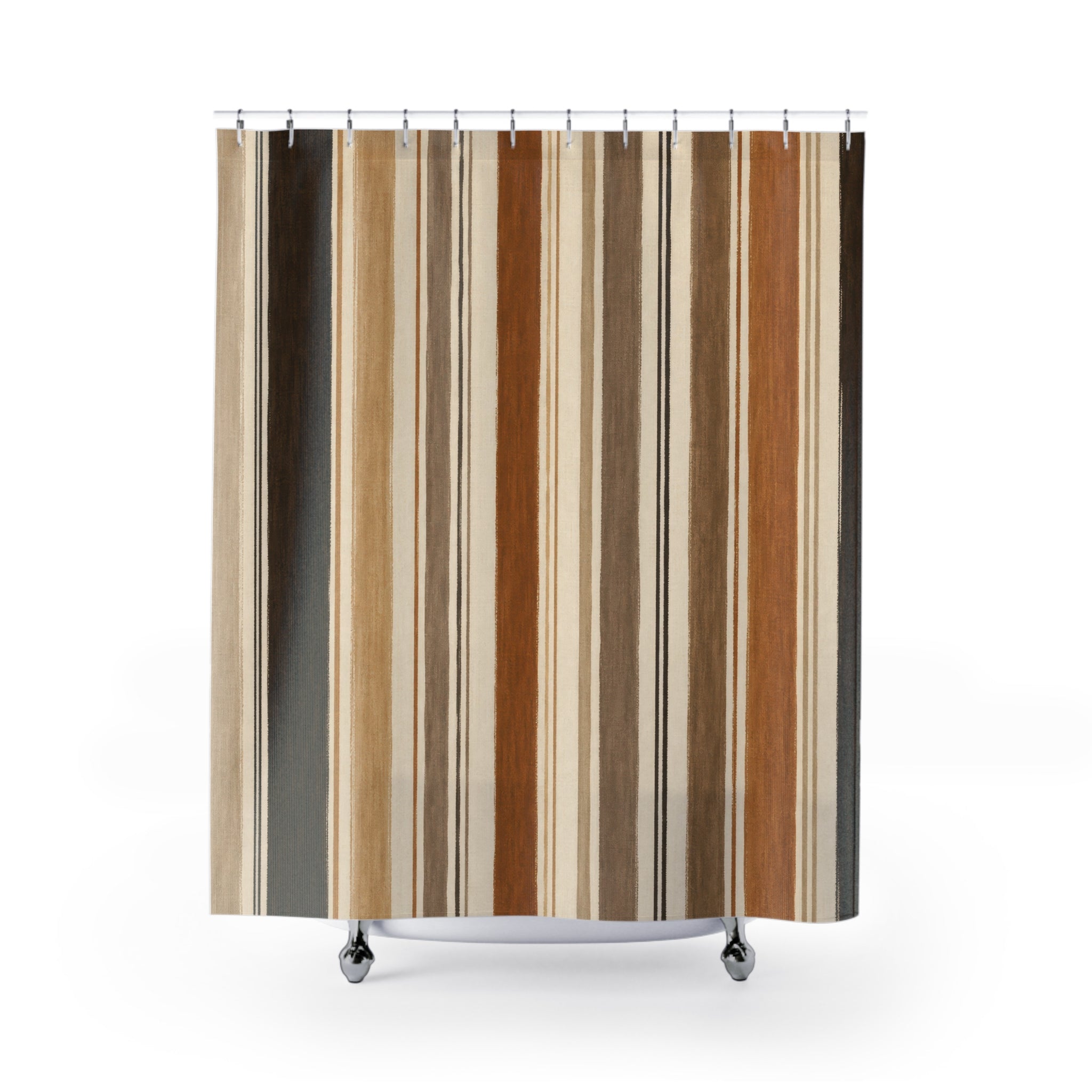 Black Brown Tan Vertical Stripe Shower Curtain