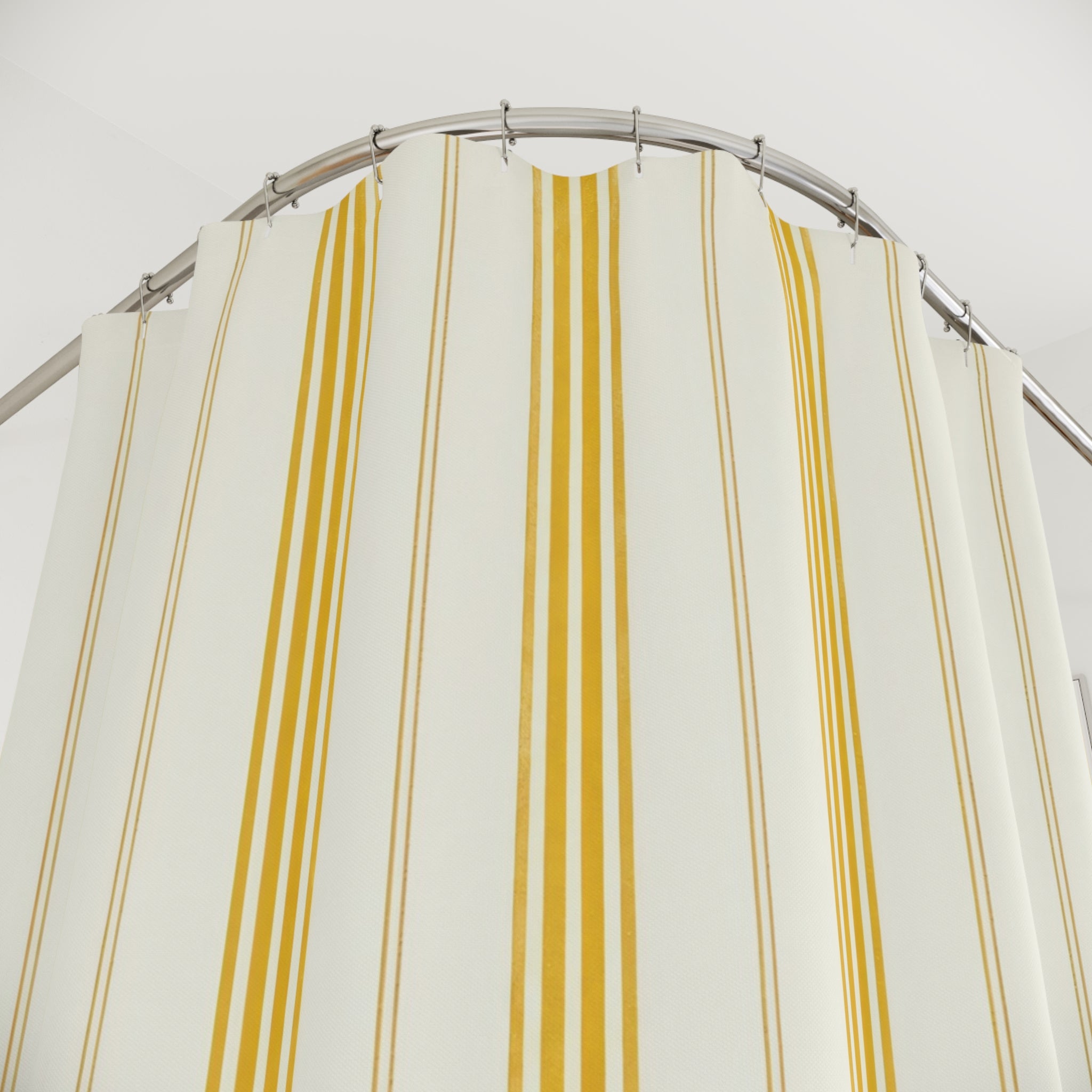 Yellow White Ticking Stripe Shower Curtain
