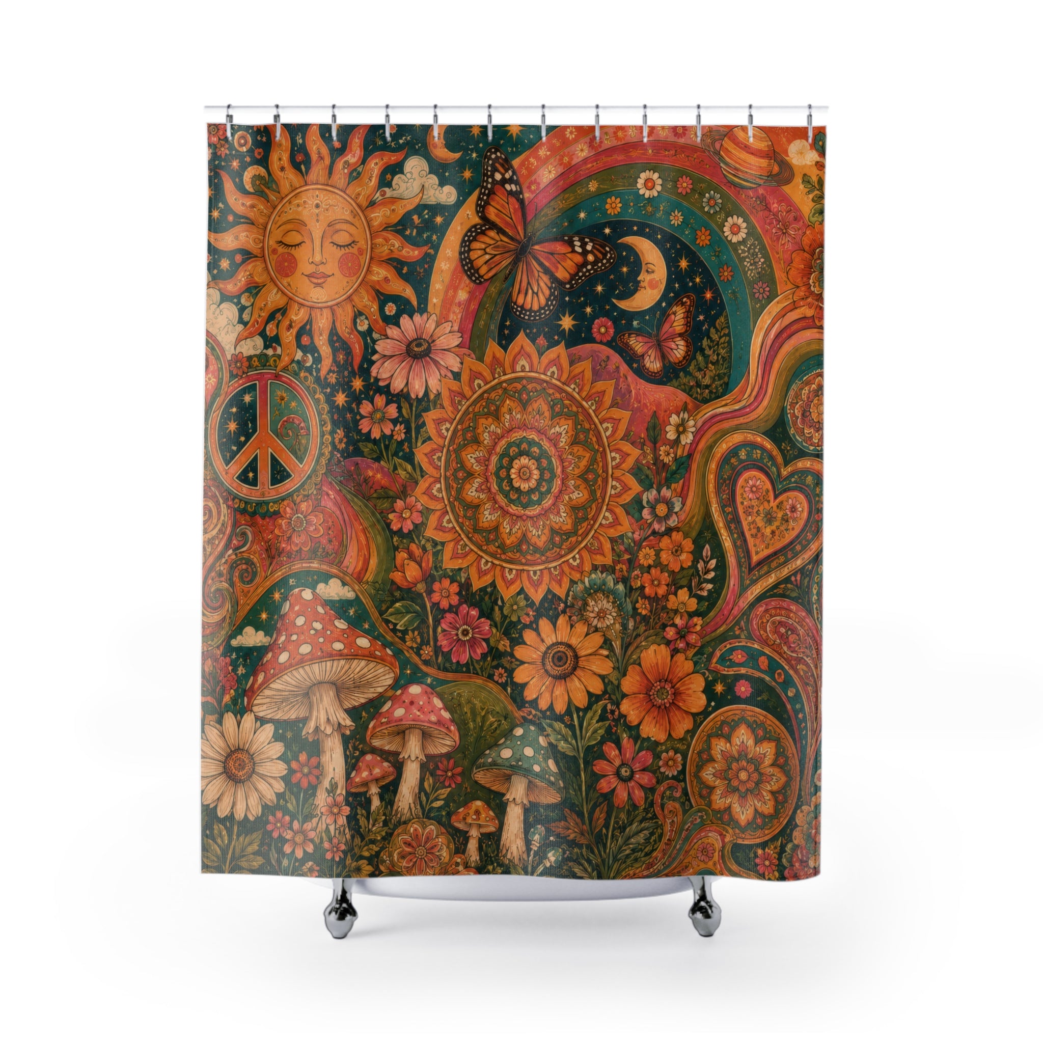 Hippie Boho Shower Curtain: Psychedelic Floral