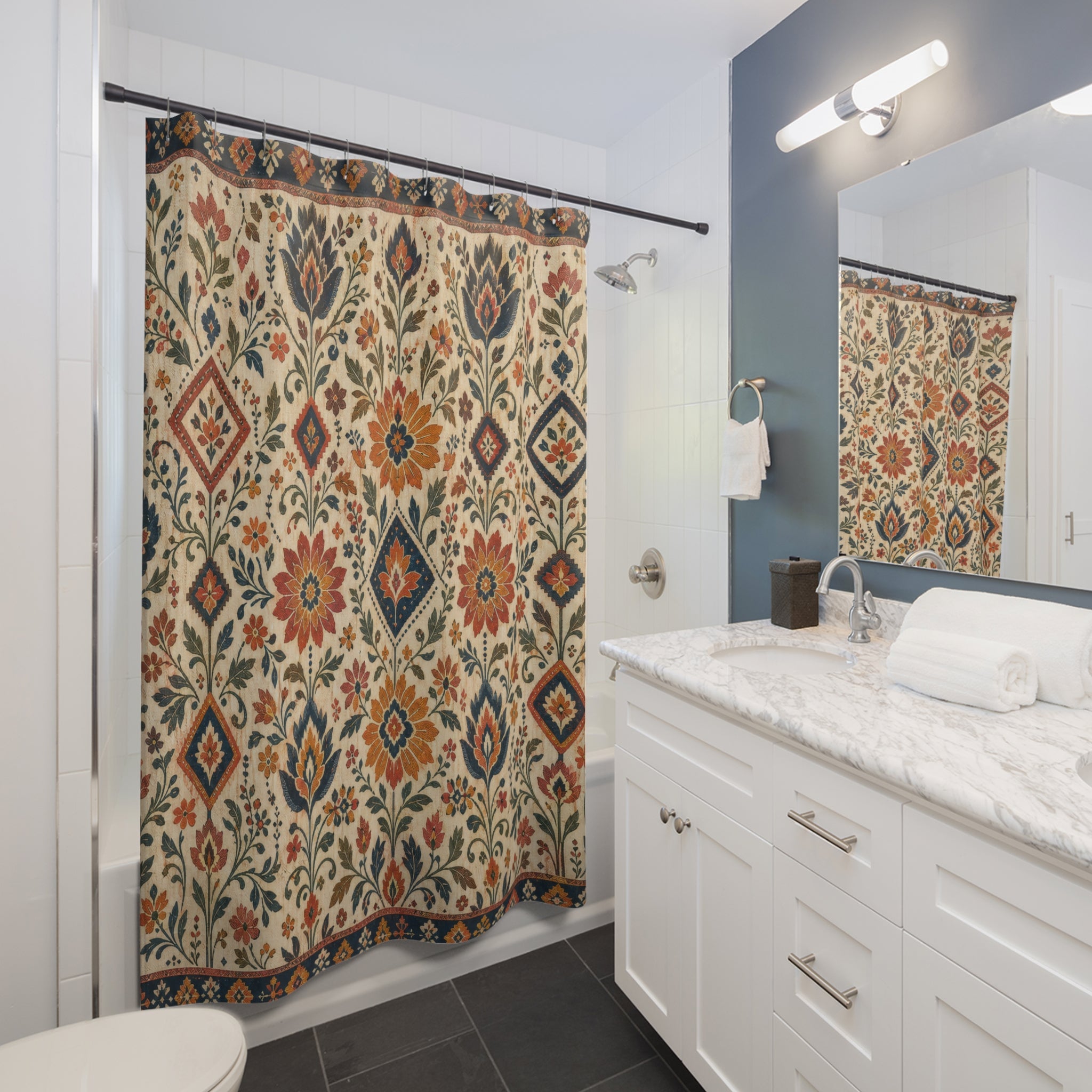 Kilim Flower Boho Floral Shower Curtain