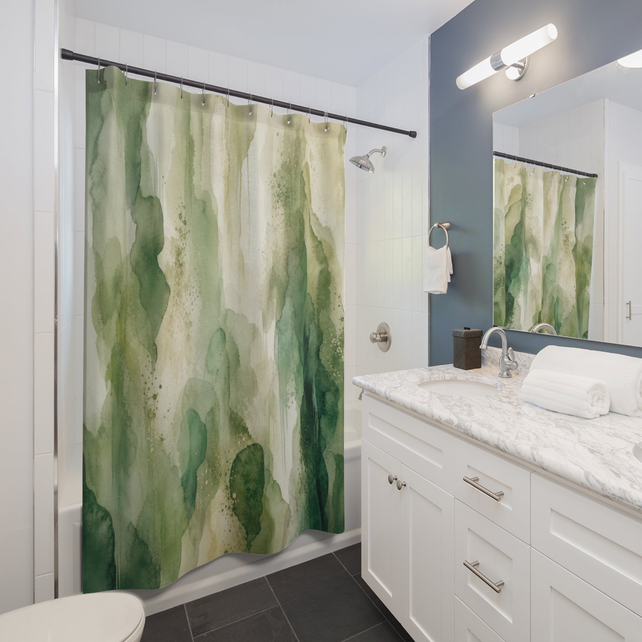 Green Watercolor Wash Shower Curtain