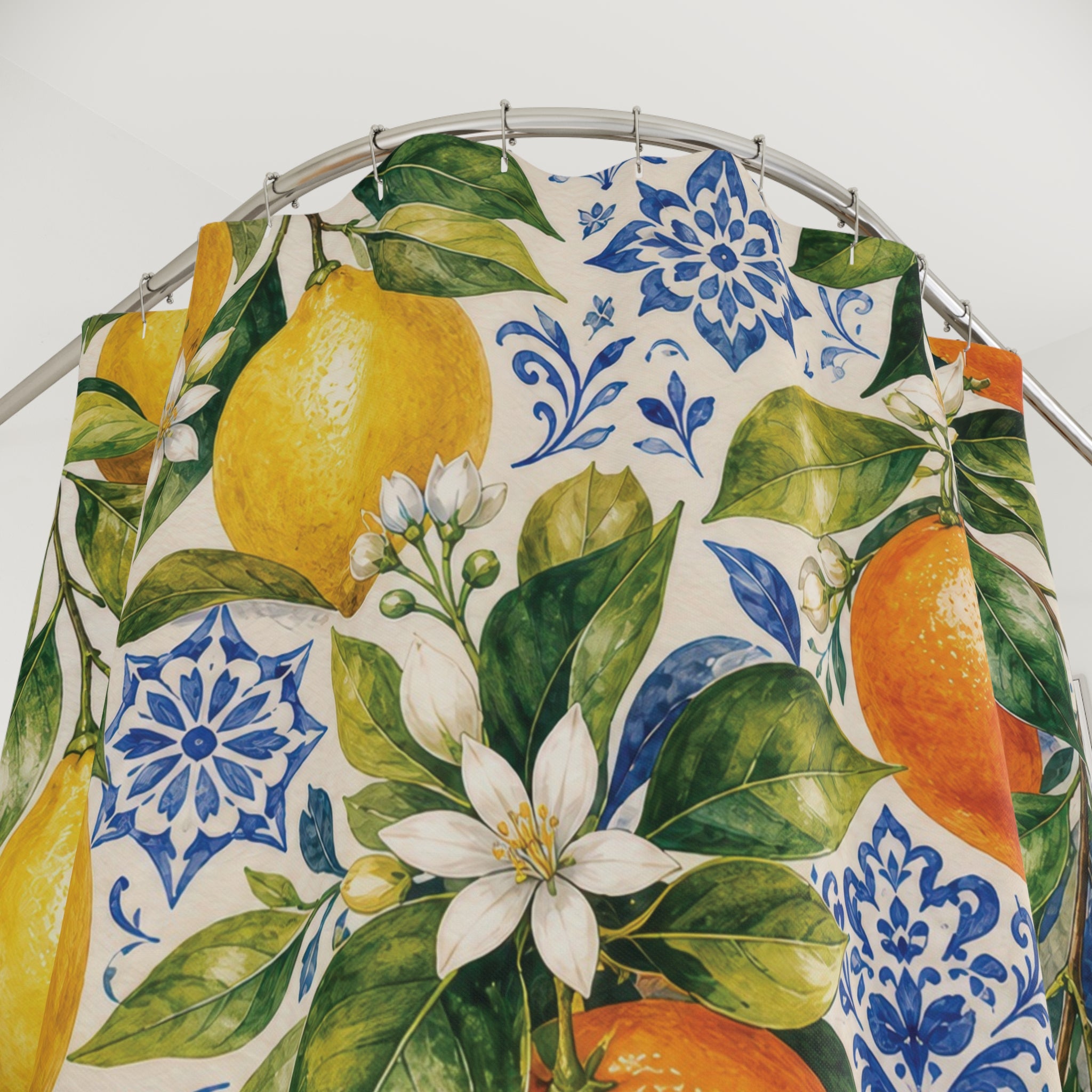 Citrus Shower Curtain: Lemon Orange Botanical Pattern