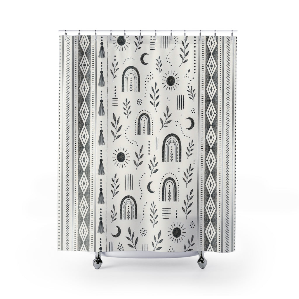 Black Boho Shower Curtain