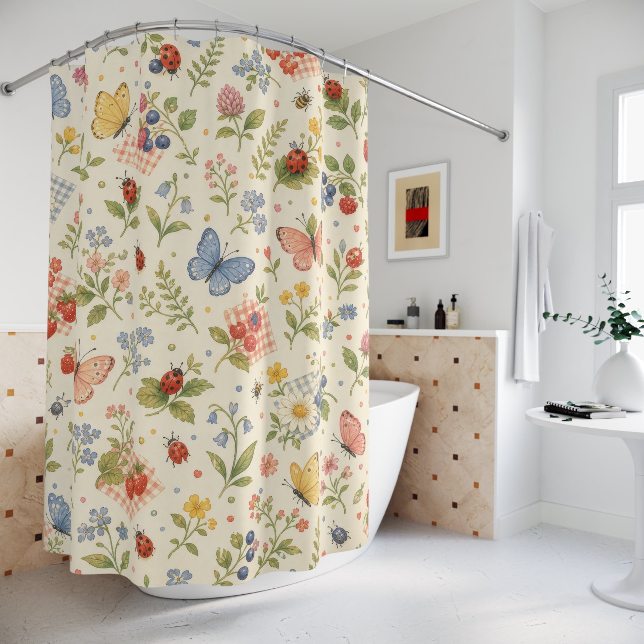 Cute Butterfly Wildflower Shower Curtain