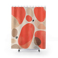 Coral organic pebbles with beige and charcoal accents shower curtain with full front view