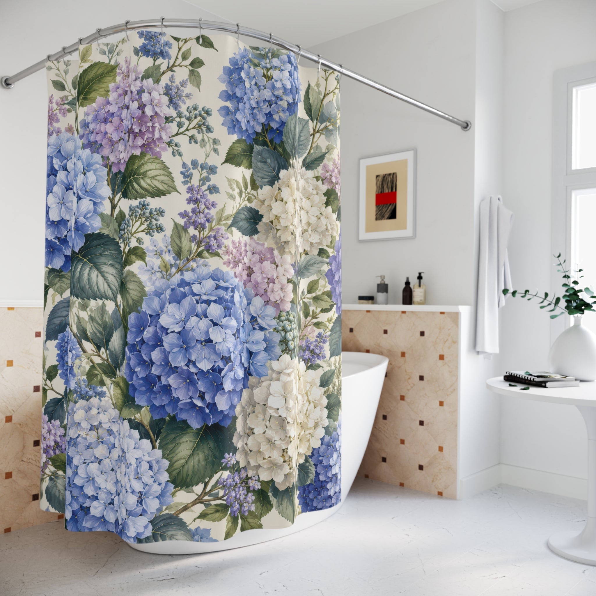 Hydrangea Shower Curtain: Blue Flower Botanical