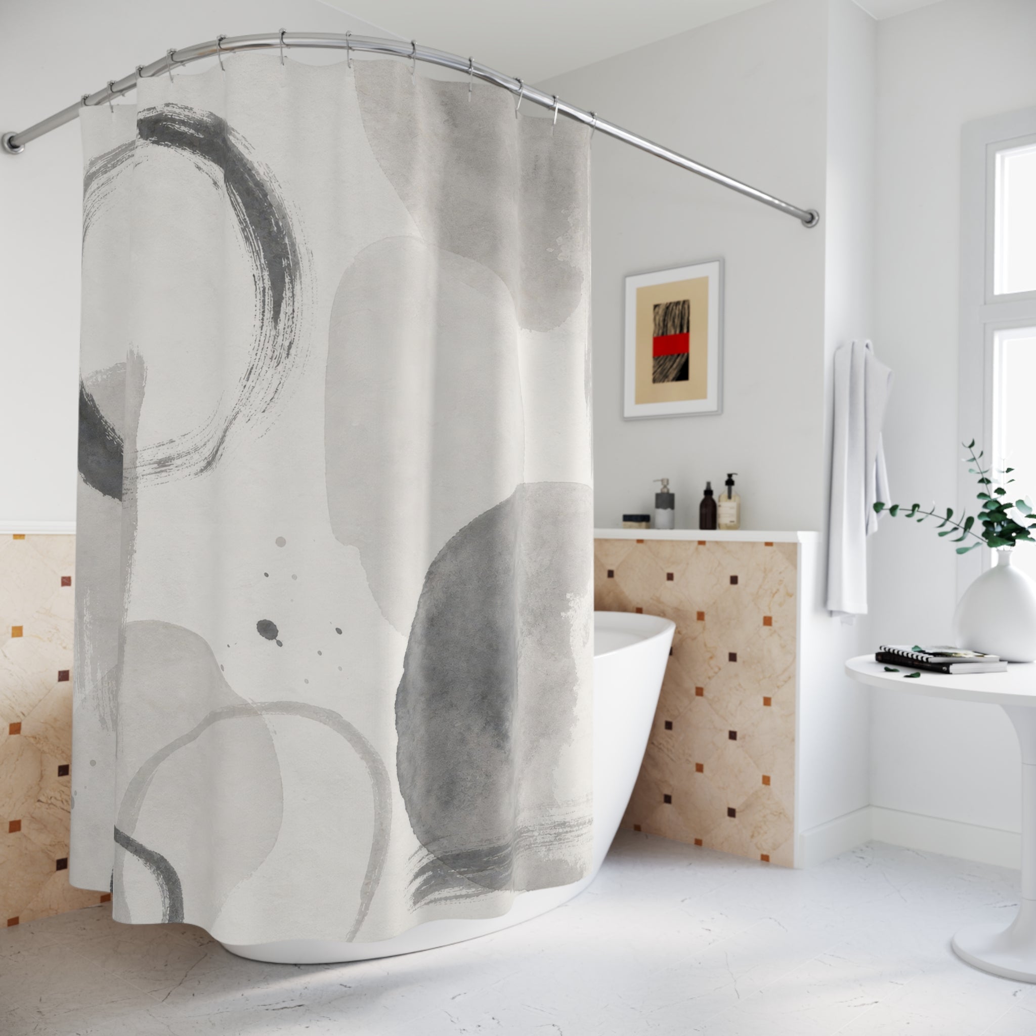 Grey White Abstract Shower Curtain