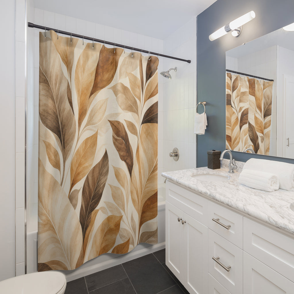 Brown Beige Painted Botanical Shower Curtain