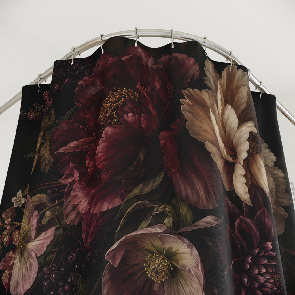 Burgundy Gothic Floral Shower Curtain