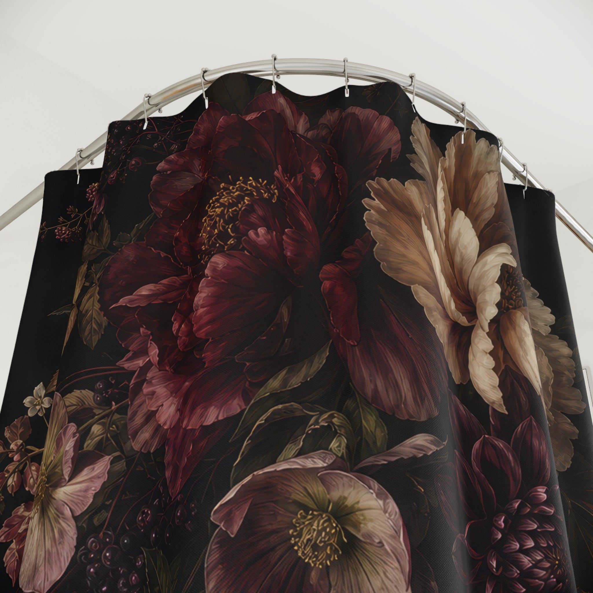 Burgundy Gothic Floral Shower Curtain