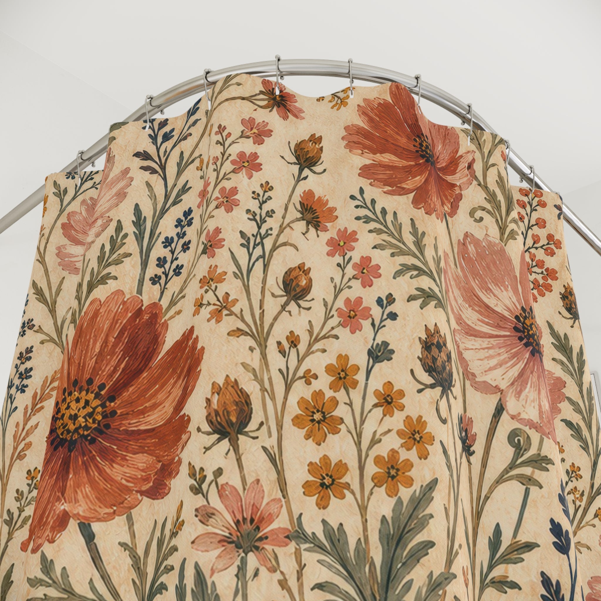 Orange Pink Wildflower Floral Shower Curtain