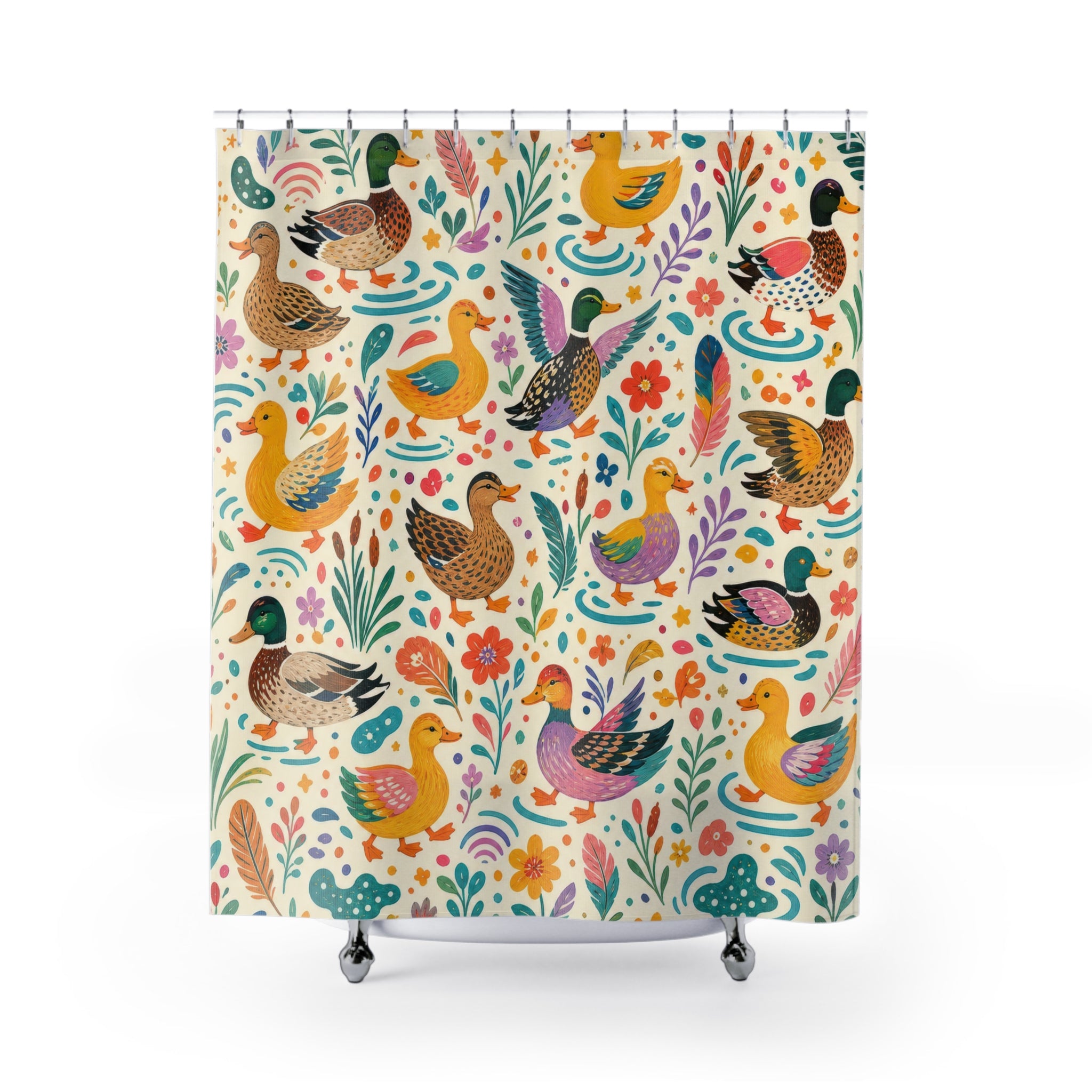 Colorful Folk Duck Confetti Shower Curtain