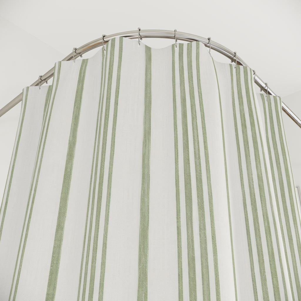 Sage Ticking Stripe Shower Curtain