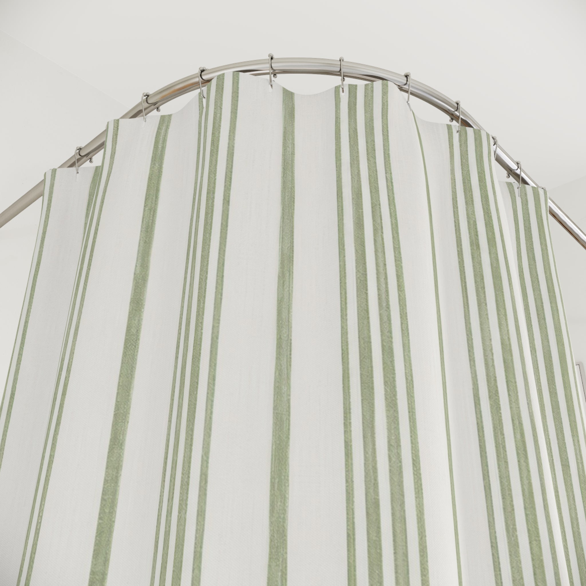 Sage Ticking Stripe Shower Curtain