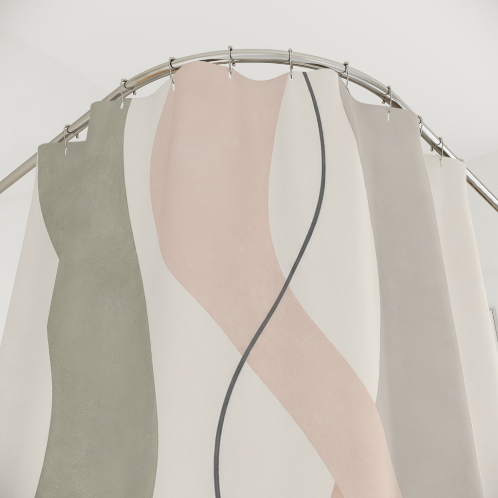 Sage Blush Wavy Ribbon Shower Curtain