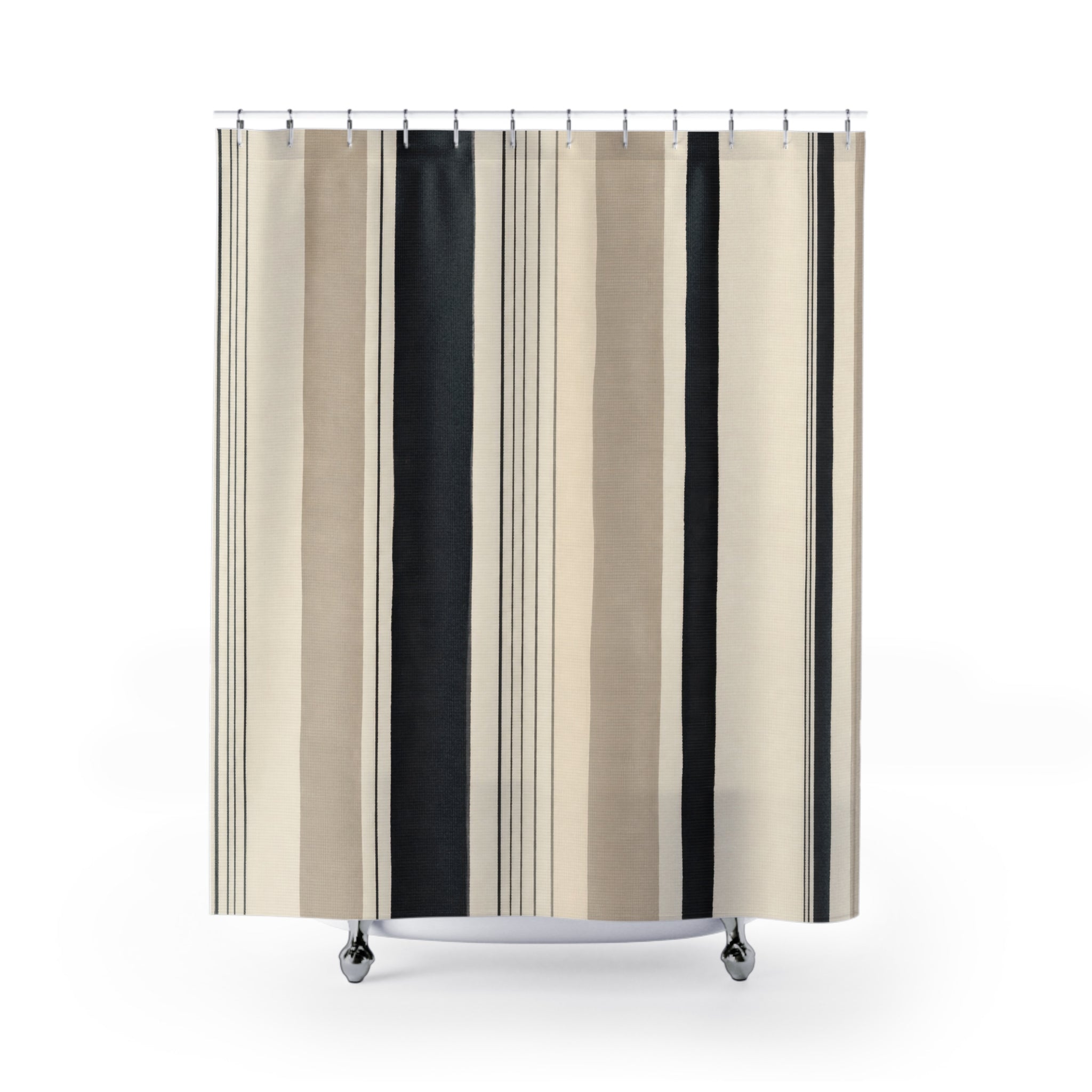 Black Beige Vertical Stripe Shower Curtain