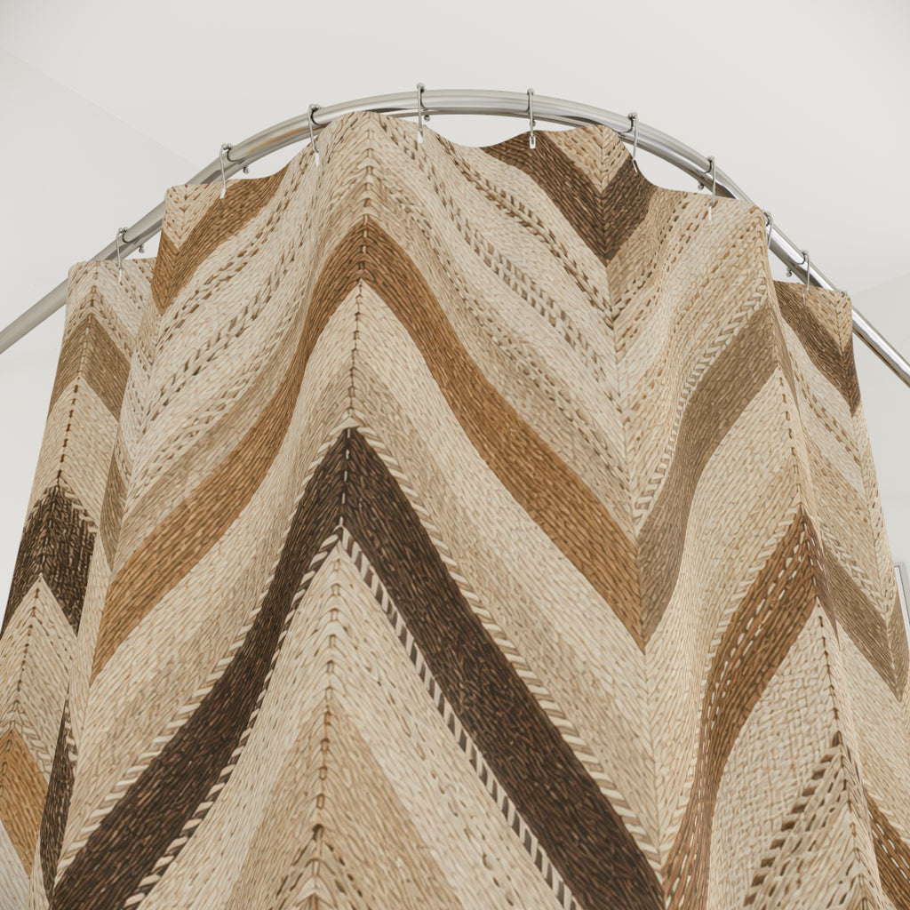 Brown Beige Herringbone Stripe Shower Curtain