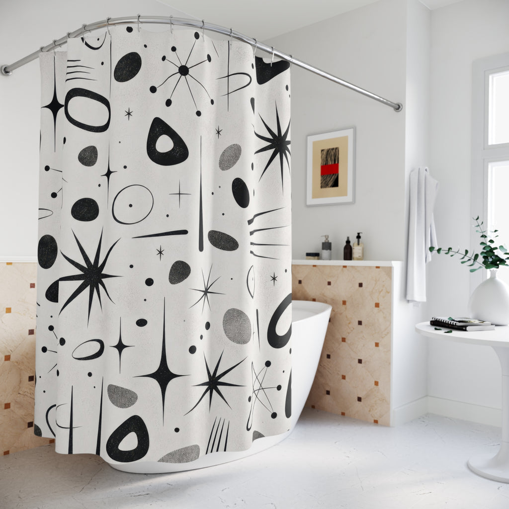 Black White Star Moon Shower Curtain