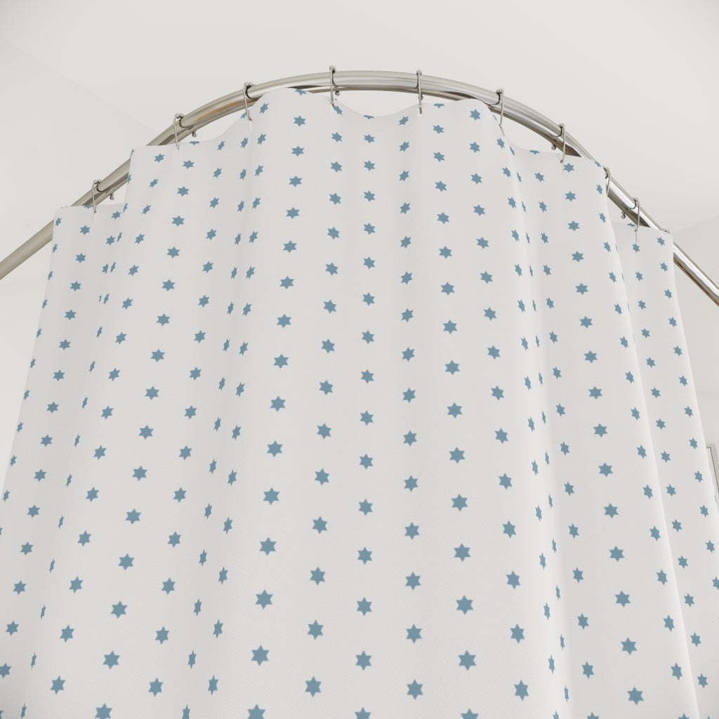 Scandinavian Star Shower Curtain – Ice Blue Snowflake