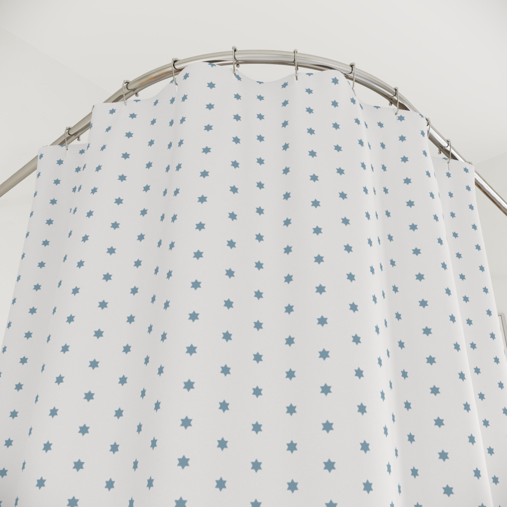 Scandinavian Star Shower Curtain – Ice Blue Snowflake