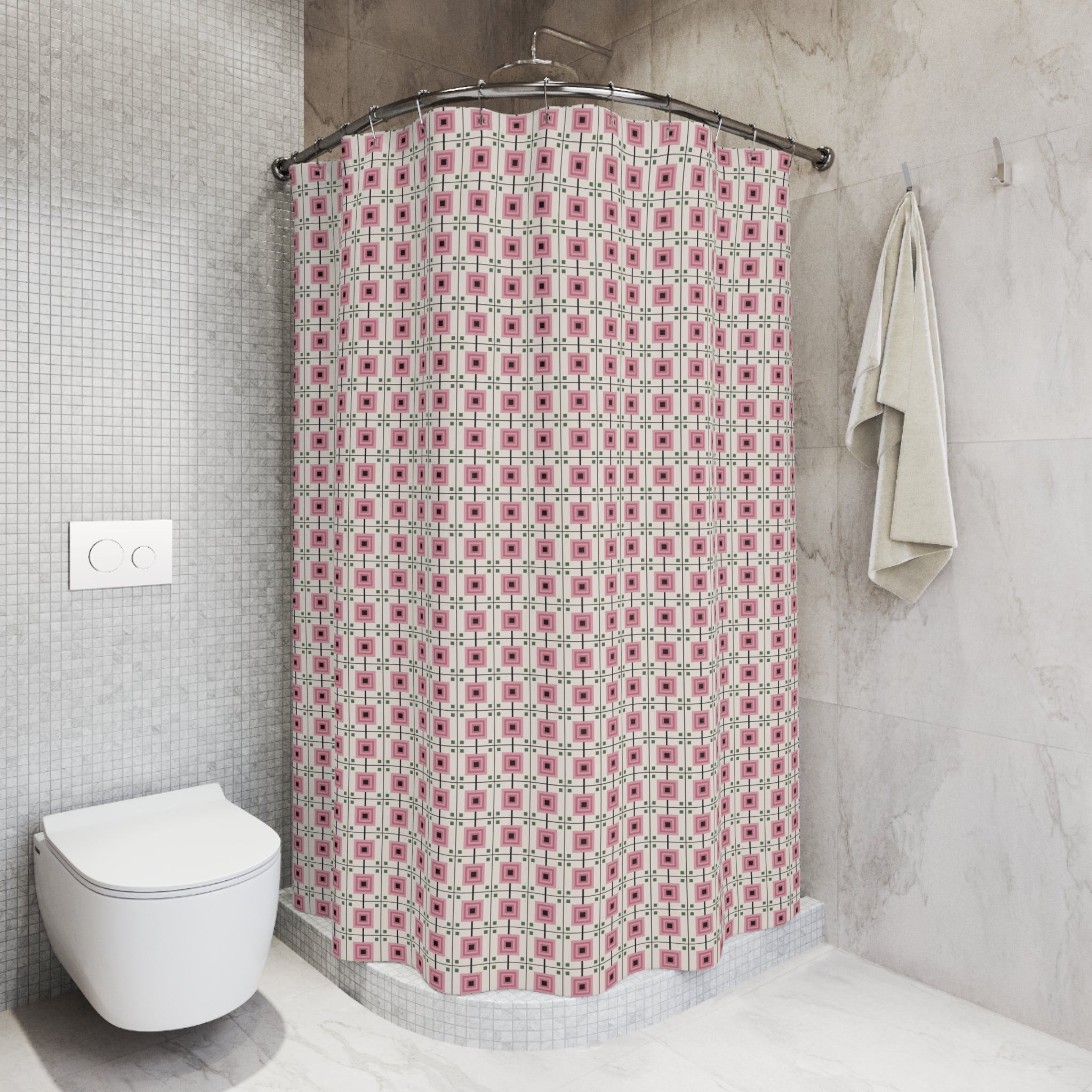 Mackintosh Rose Shower Curtain – Pink Geometric