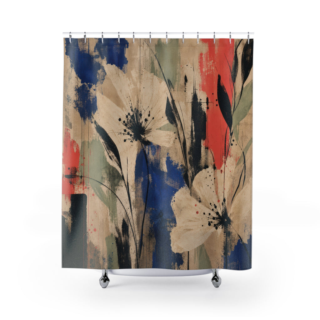 White Abstract Floral Shower Curtain
