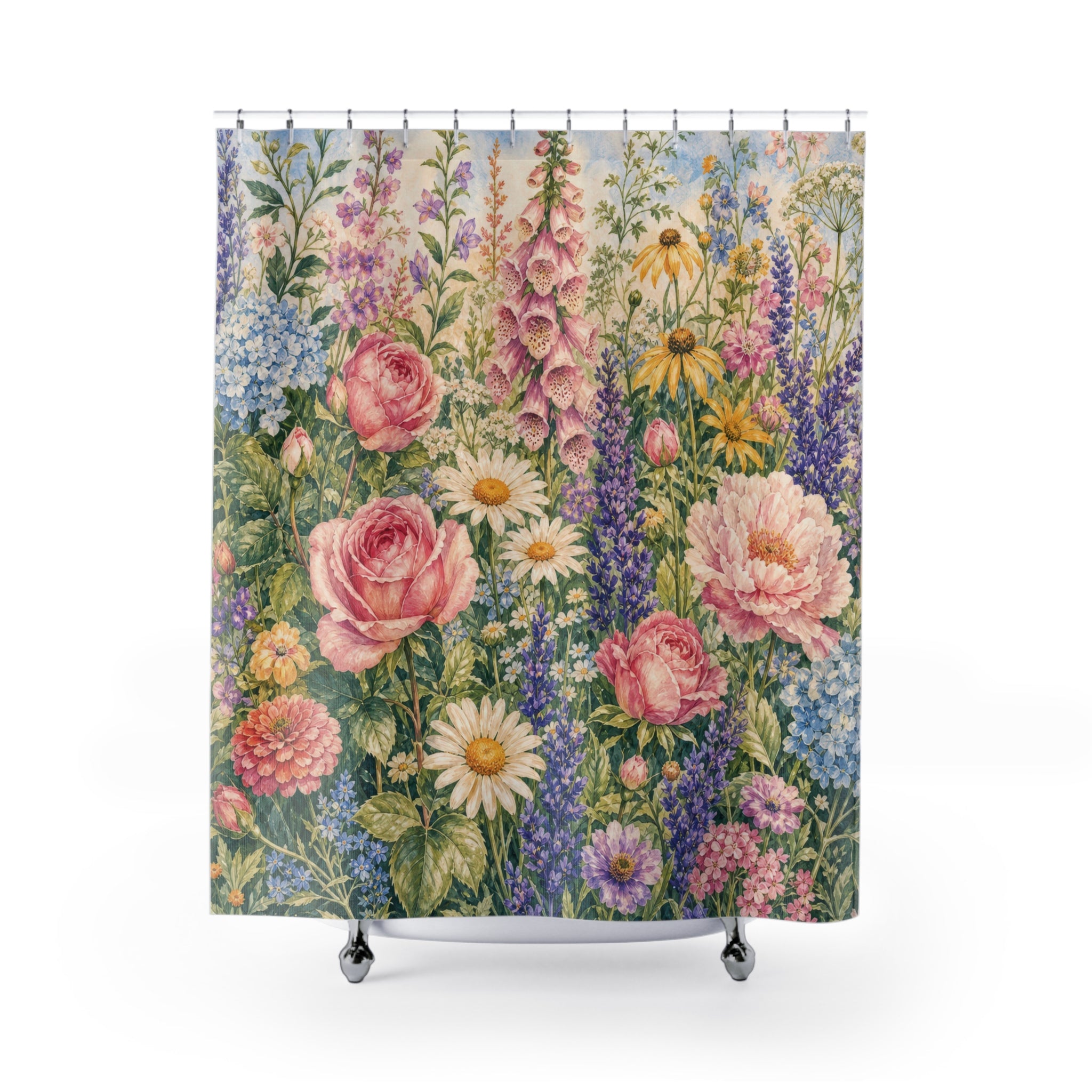 Flower Garden Shower Curtain: Colorful Cottage Floral Pattern