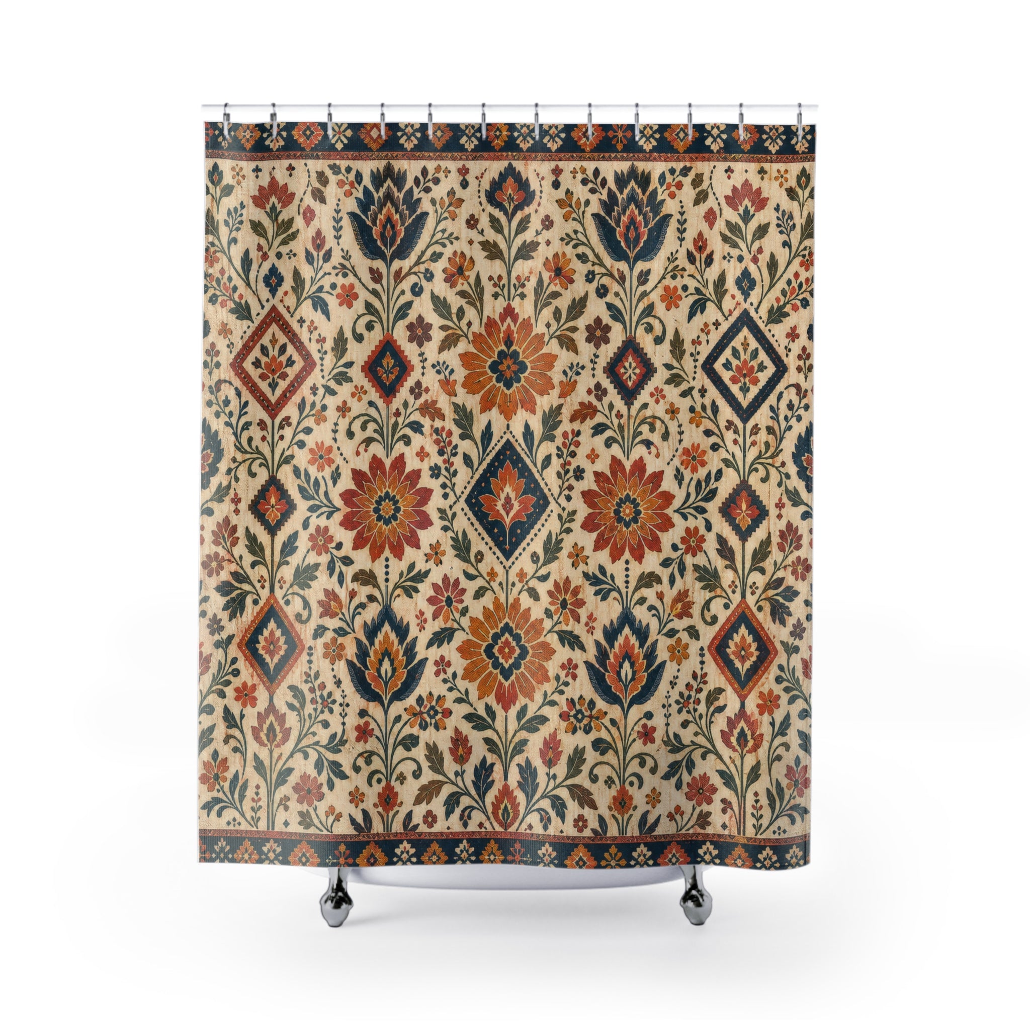 Kilim Flower Boho Floral Shower Curtain