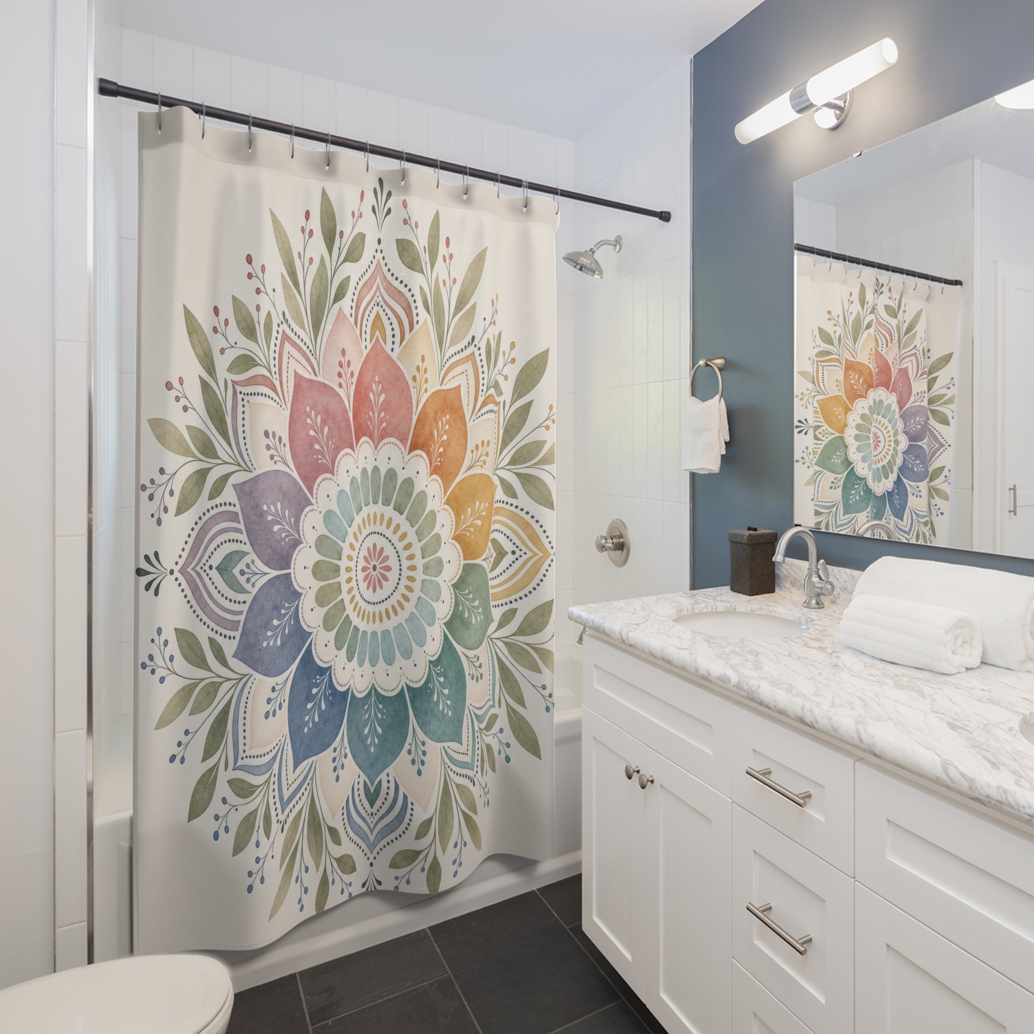 Pastel Floral Medallion Shower Curtain