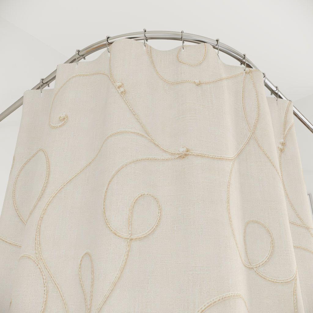 Cream Shower Curtain, Beige Botanical Bath Decor, Scroll Vine Pattern, Elegant Neutral Guest Bathroom Decor, Classic Soft Neutral Style
