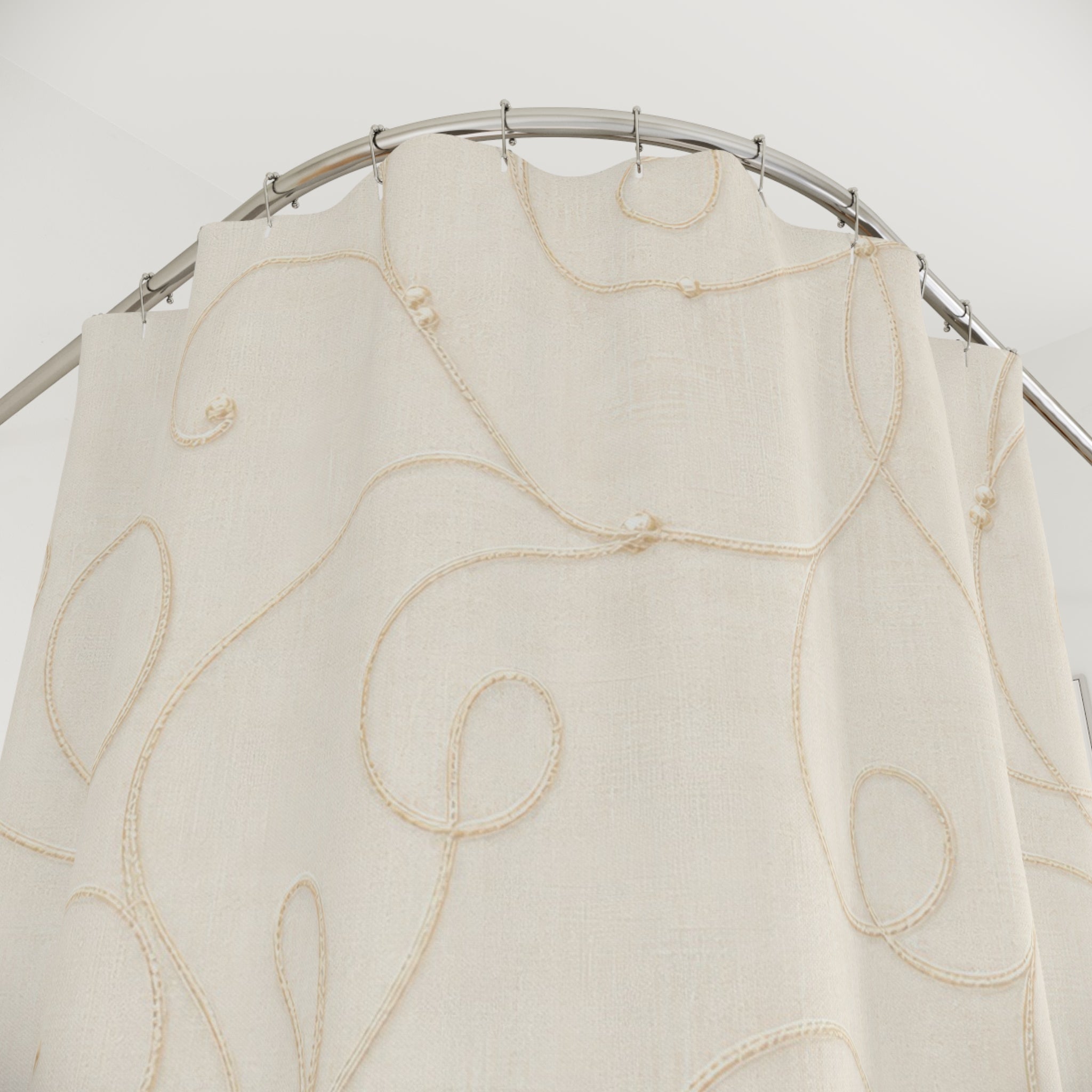 Cream Shower Curtain, Beige Botanical Bath Decor, Scroll Vine Pattern, Elegant Neutral Guest Bathroom Decor, Classic Soft Neutral Style