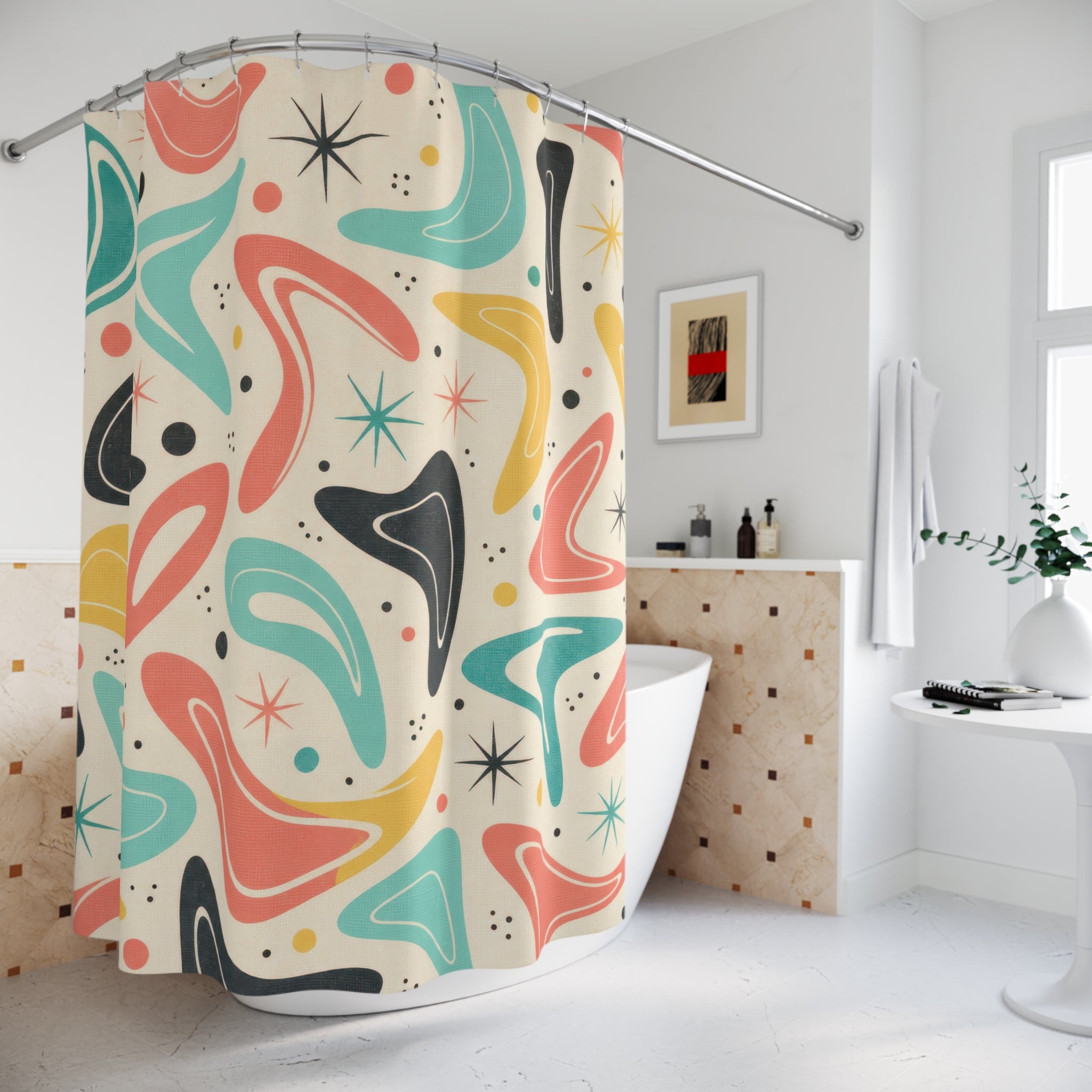Mid Century Boomerang Atomic Retro Shower Curtain