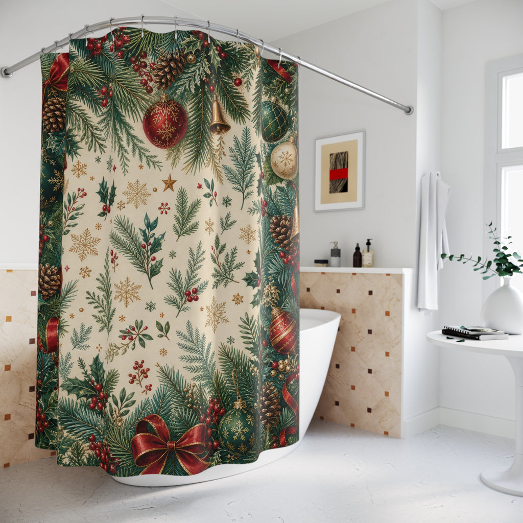 Evergreen Ornament Garland Shower Curtain