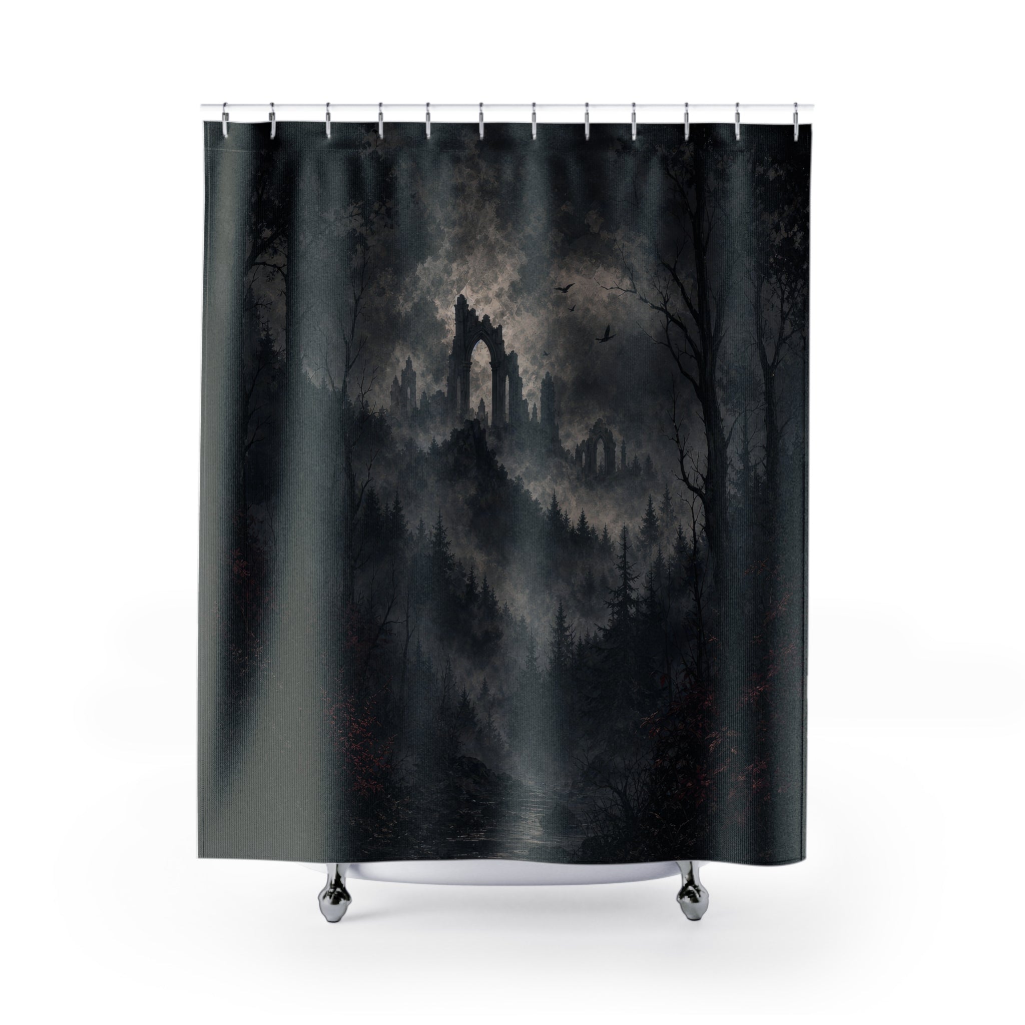Misty Forest Ruins Shower Curtain