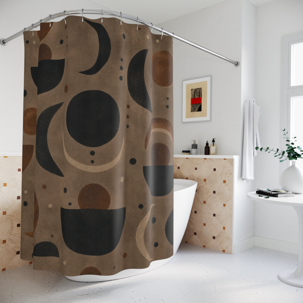 Black Brown Moon Phase Circle Shower Curtain