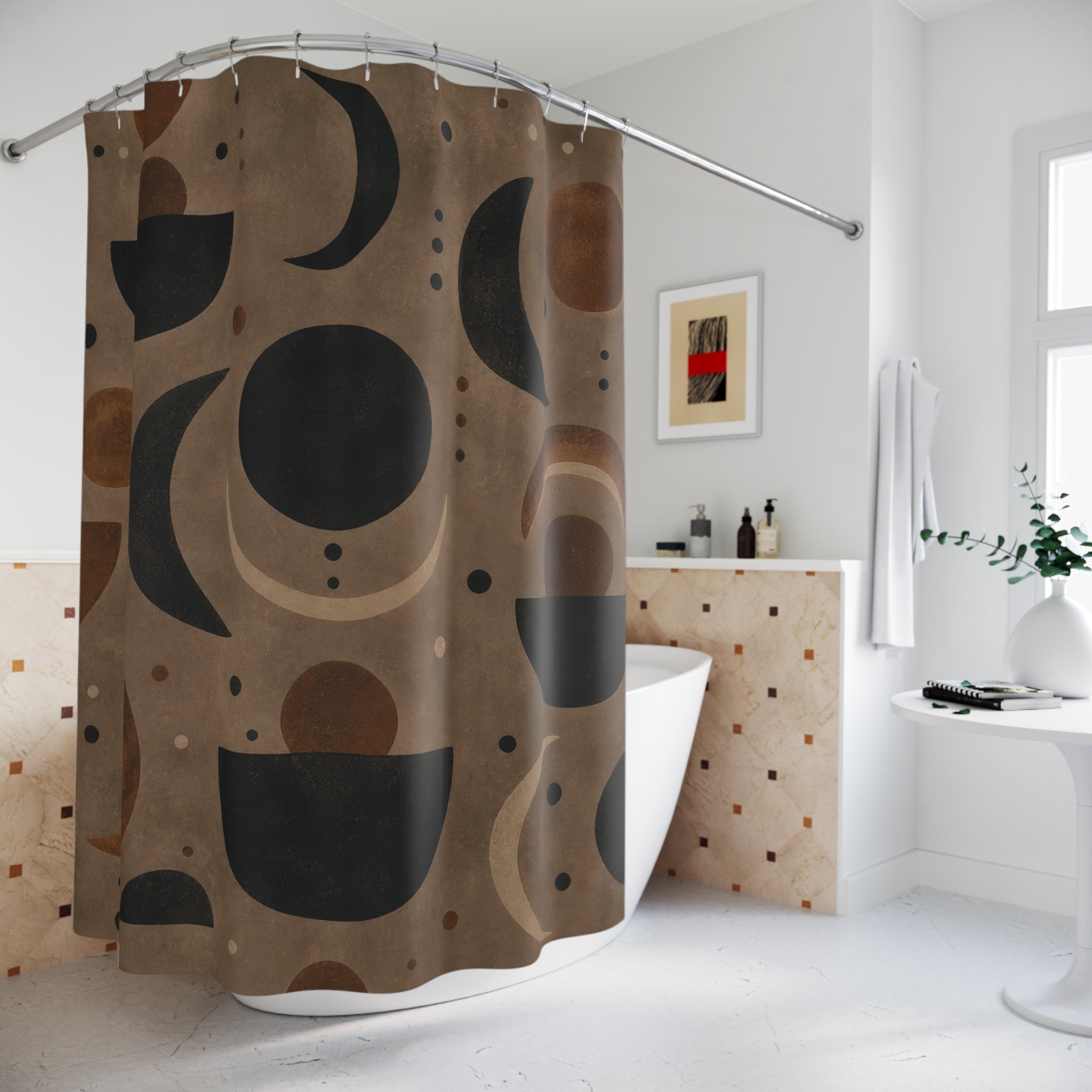 Black Brown Moon Phase Circle Shower Curtain