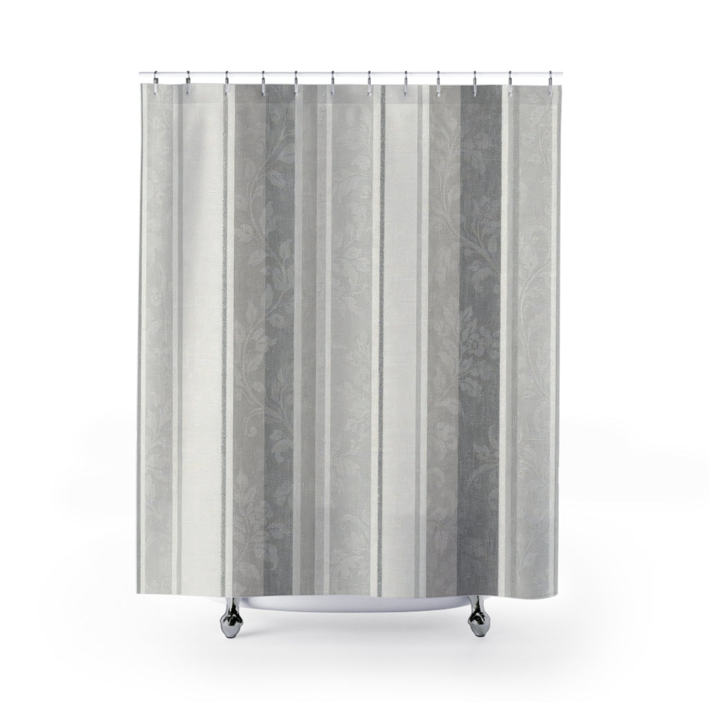Grey Botanical Stripe Shower Curtain