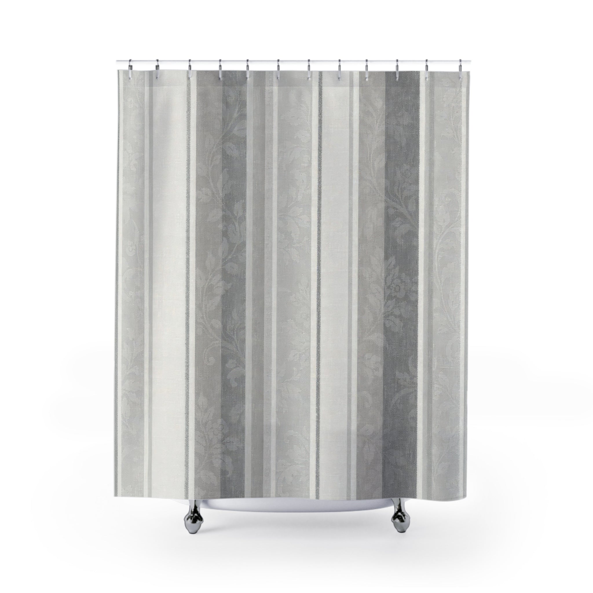 Grey Botanical Stripe Shower Curtain