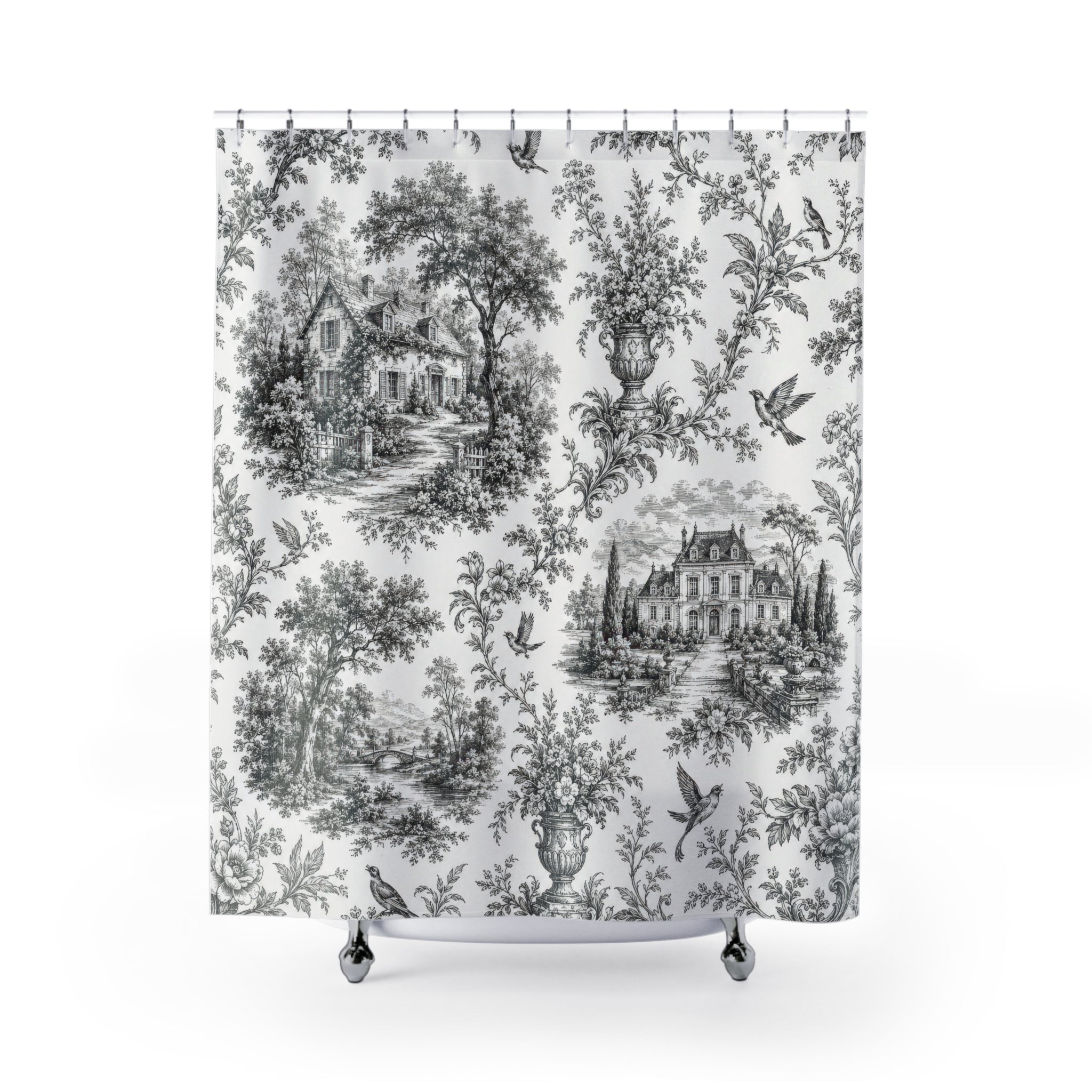Black and White Toile Shower Curtain: French Country