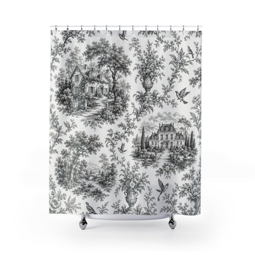 Black and White Toile Shower Curtain: French Country