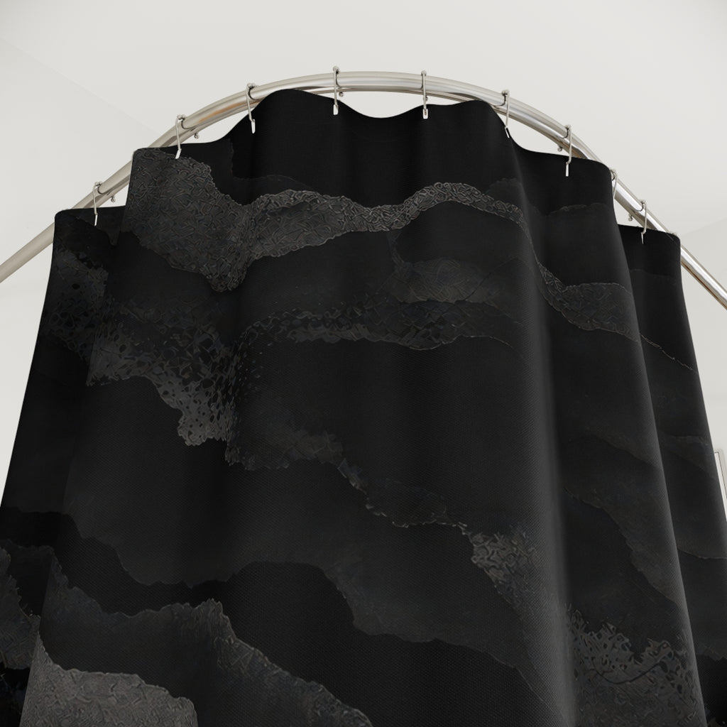 Dark Shower Curtain, Black Abstract Bath Decor, Layered Stone Pattern, Moody Guest Bathroom Decor, Charcoal Mineral Style, Stone Style Decor