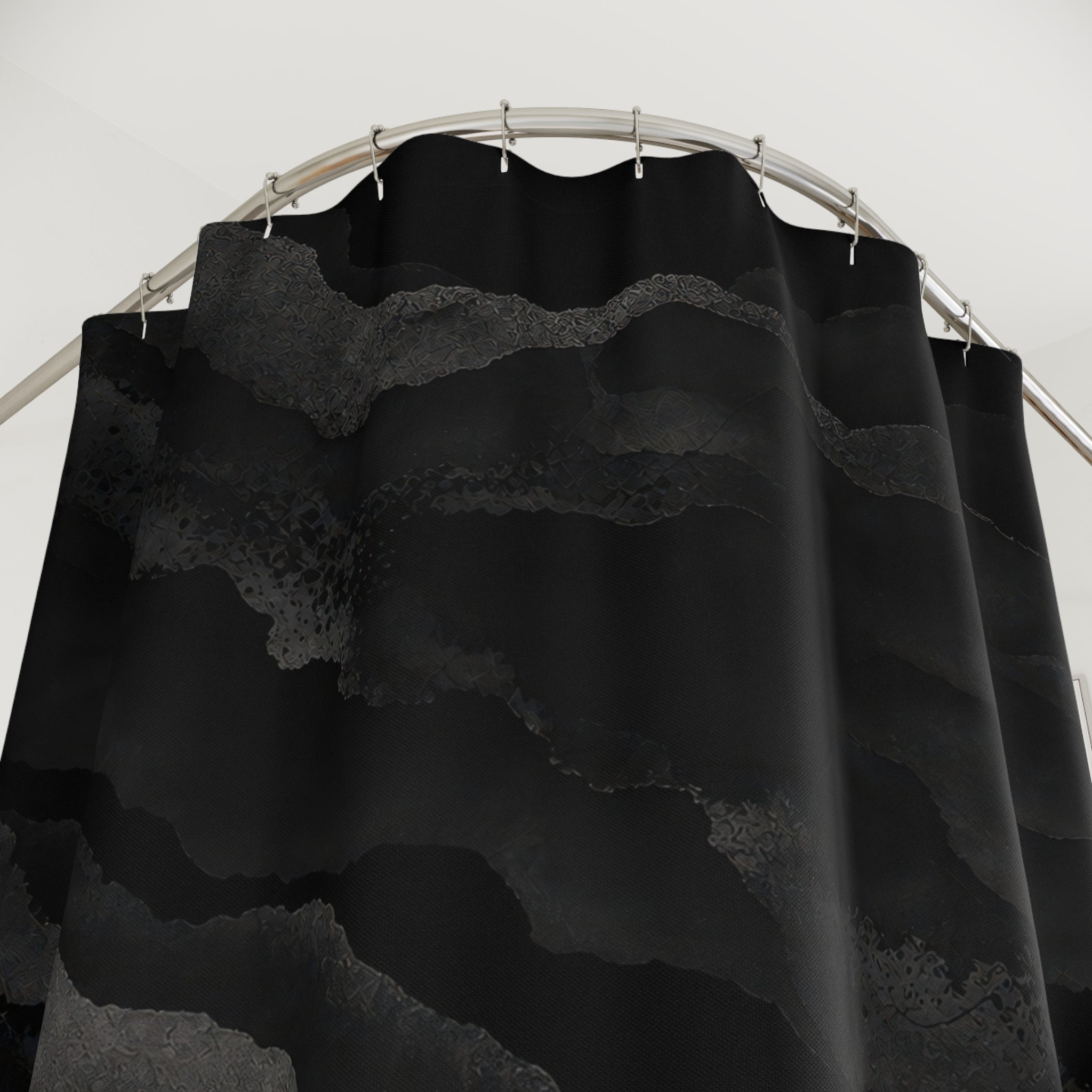 Dark Shower Curtain, Black Abstract Bath Decor, Layered Stone Pattern, Moody Guest Bathroom Decor, Charcoal Mineral Style, Stone Style Decor