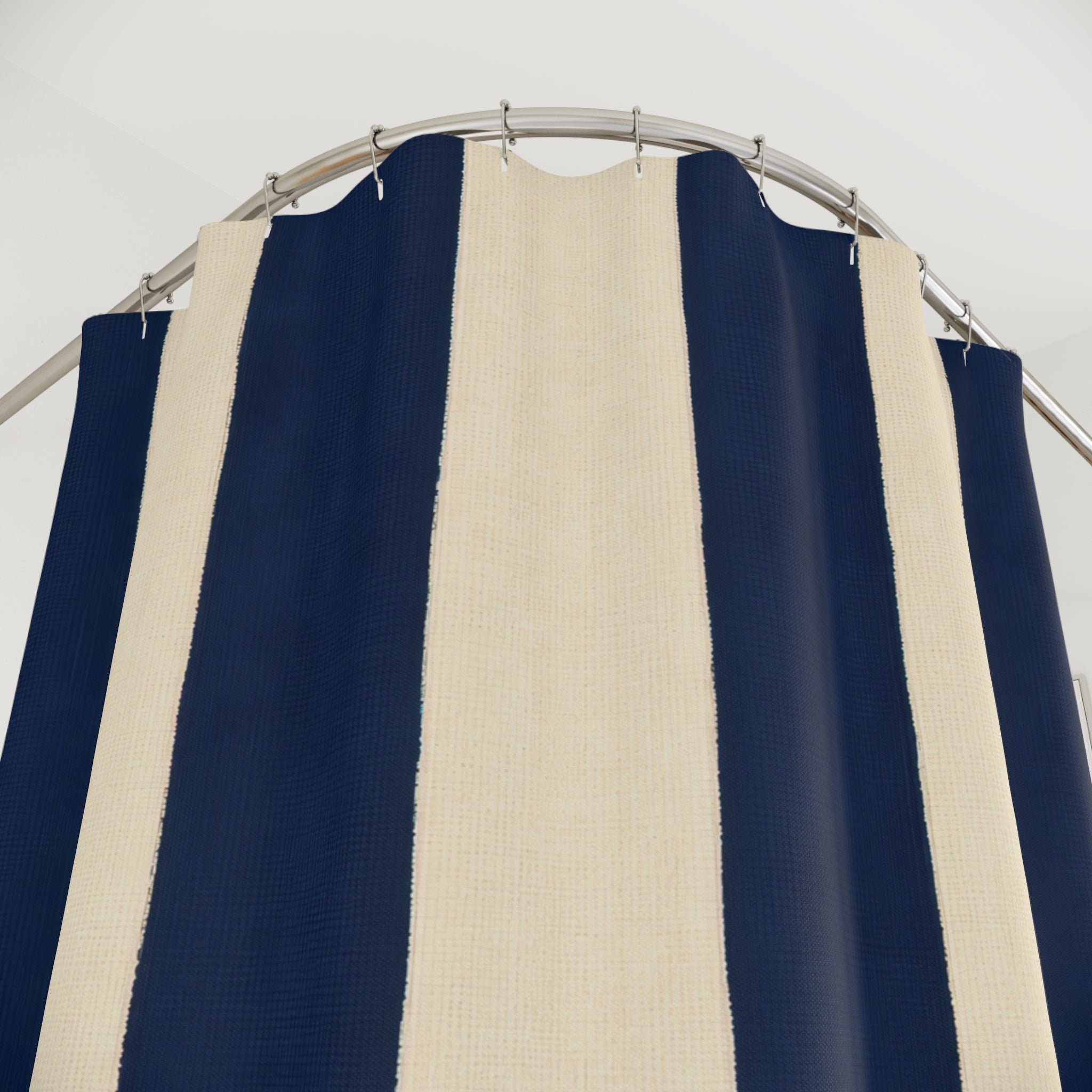 Navy Blue Cream Cabana Stripe Shower Curtain