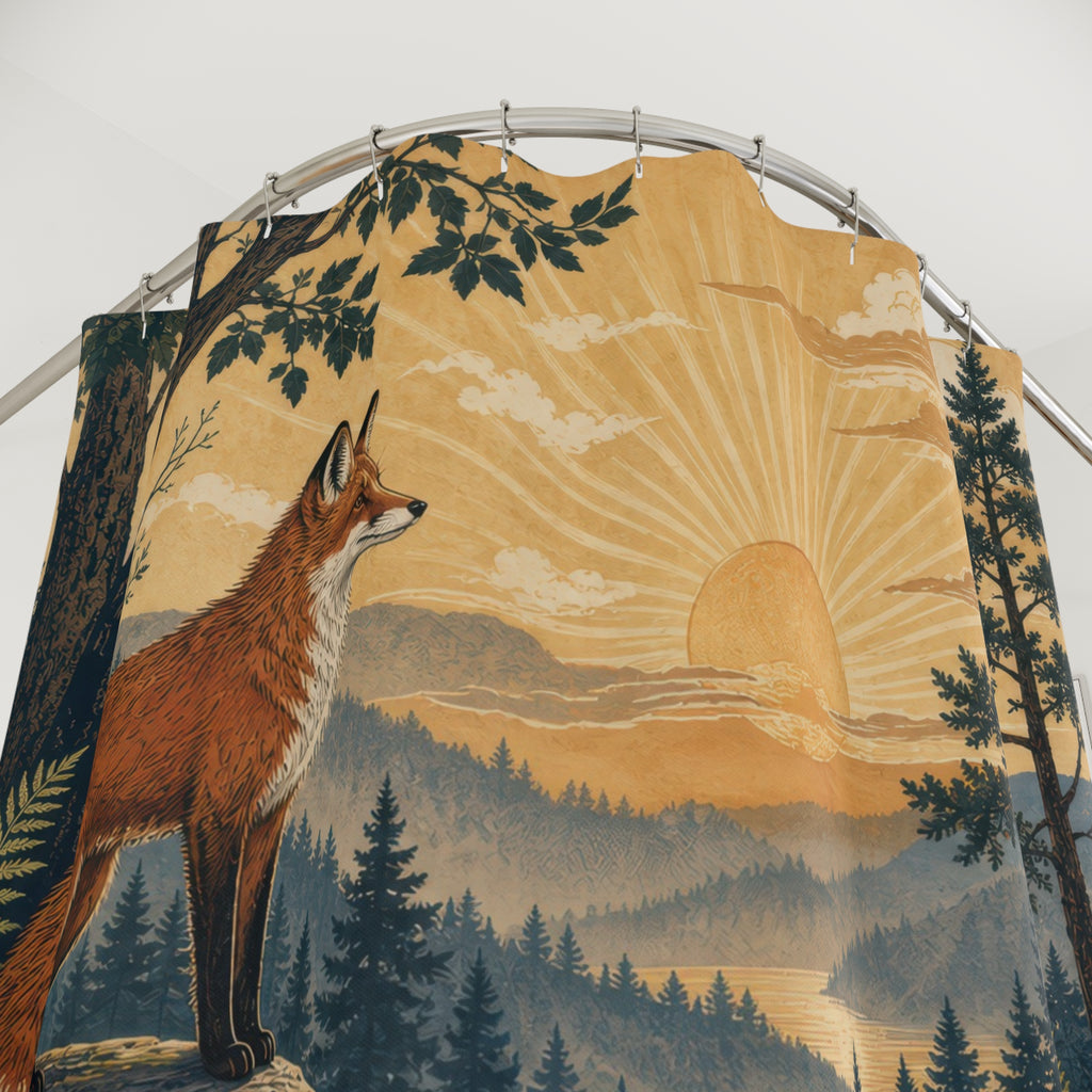 Woodland Sunrise Fox and Hare Shower Curtain