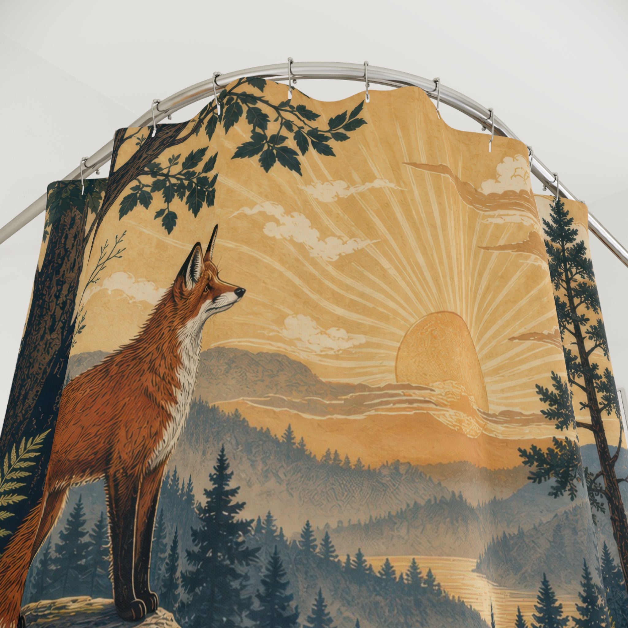 Woodland Sunrise Fox and Hare Shower Curtain
