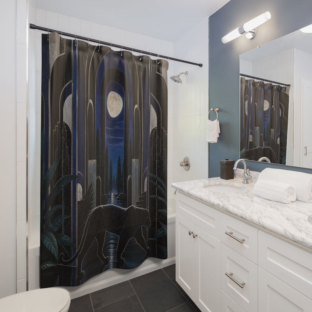 Moonlit Art Deco Panther Shower Curtain
