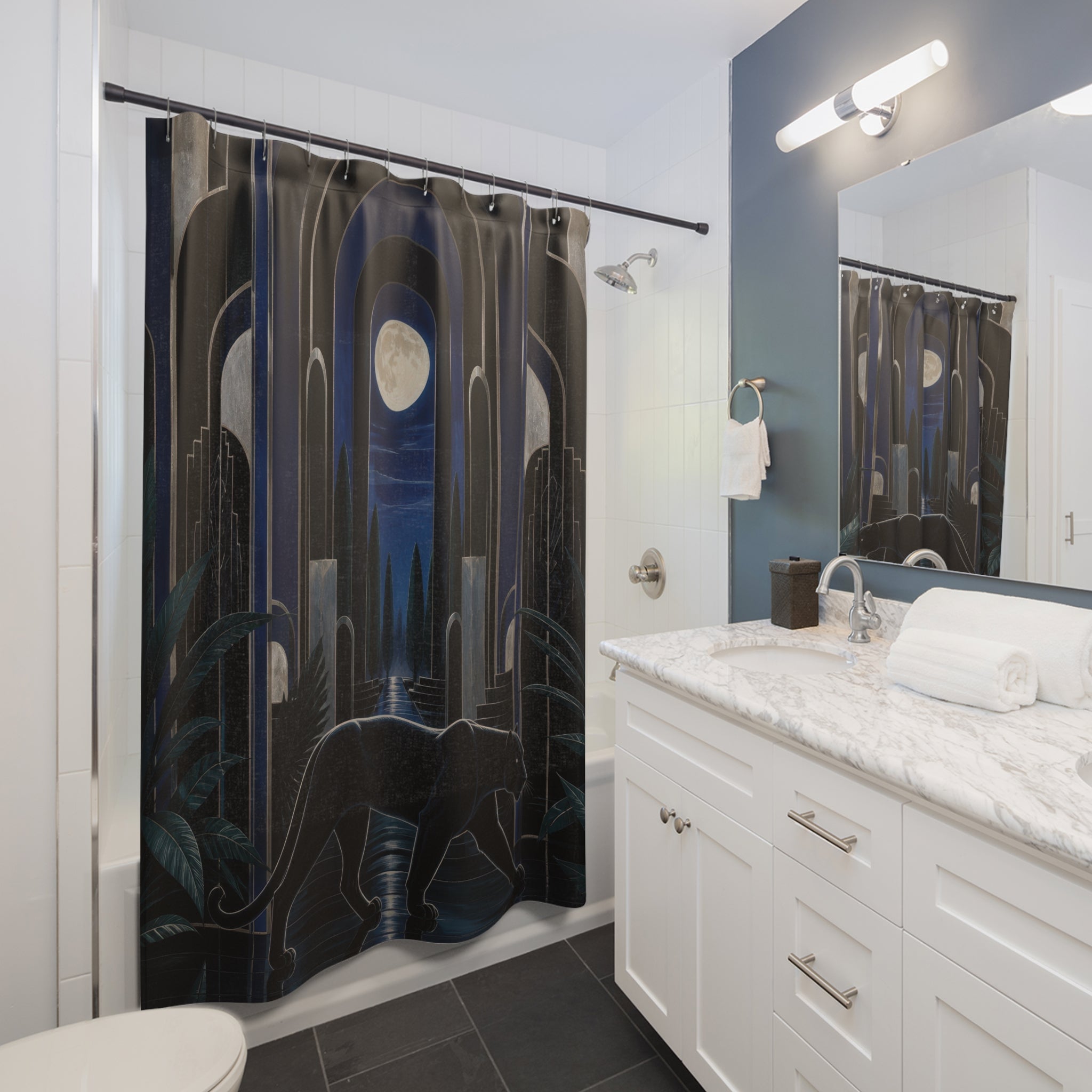 Moonlit Art Deco Panther Shower Curtain