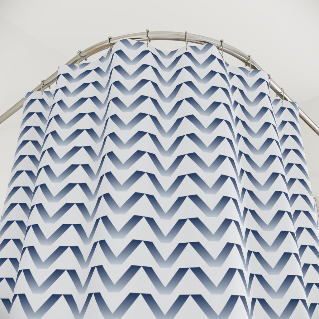 Blue and White Gradient Chevron Shower Curtain